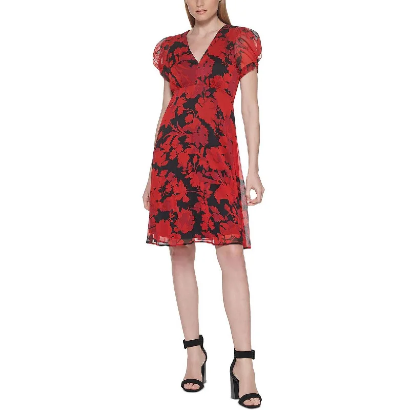 Calvin Klein Womens Plus Floral Print Evening Wear Mini Dress