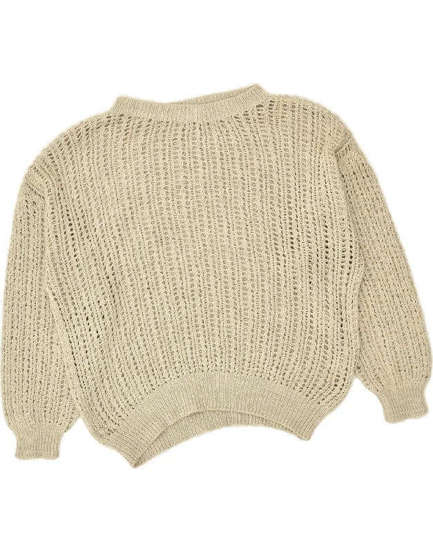 VINTAGE Womens See Through Boat Neck Jumper Sweater UK 14 Large Beige