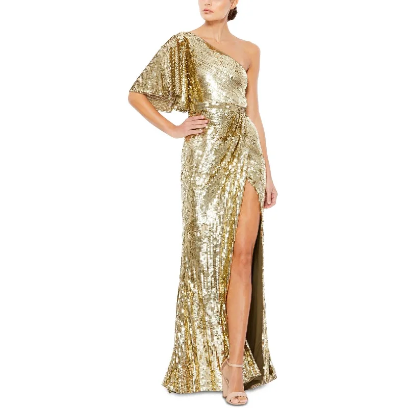 Mac Duggal Womens Sequined One Shoulder Evening Dress