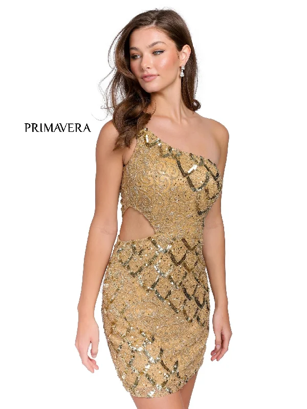 Primavera Couture 3504 Size 0 Gold Cocktail Dress One shoulder sequins