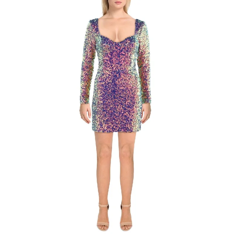 Dress The Population Womens Danica Mesh Sequined Mini Dress