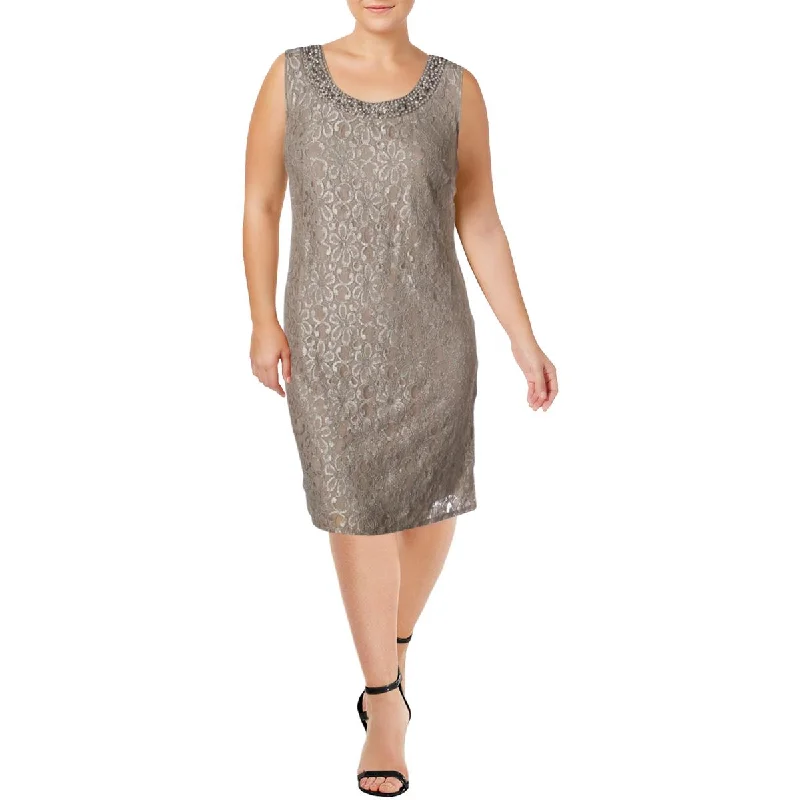 R&M Richards Womens Plus Lace Glitter Cocktail Dress