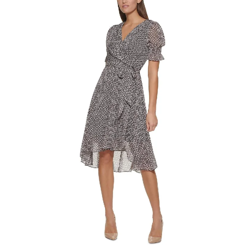 Tommy Hilfiger Womens Printed Faux Wrap Midi Dress