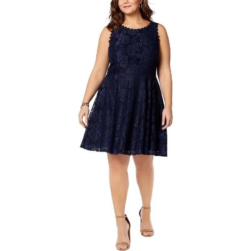 City Studio Womens Plus Lace Knee-Length Fit & Flare Dress