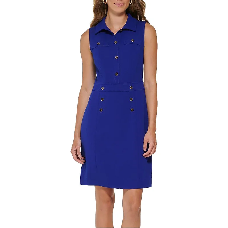 DKNY Womens   Jersey Front Button Shift Dress