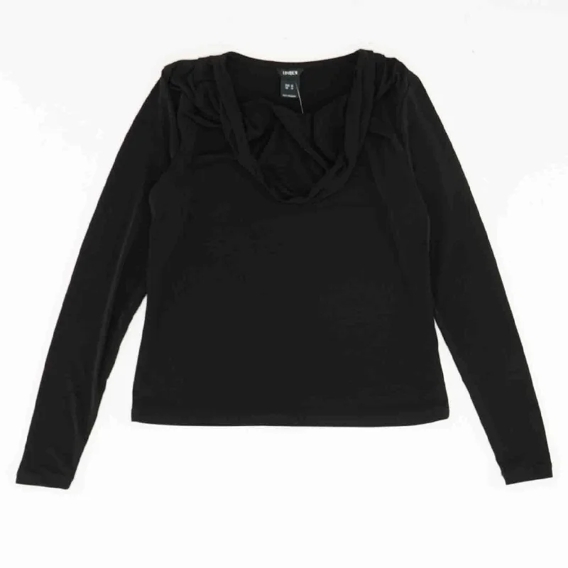 Black Solid Cowl Neck Knit Top