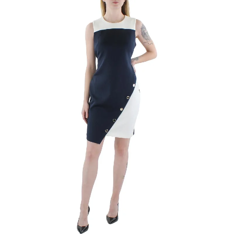 Tommy Hilfiger Womens Petites Sleeveless Asymmetric Bodycon Dress