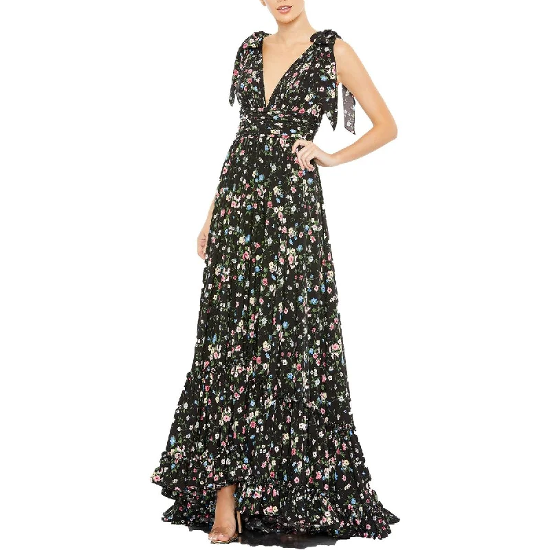 Mac Duggal Womens Floral Print Special Occasion Evening Dress