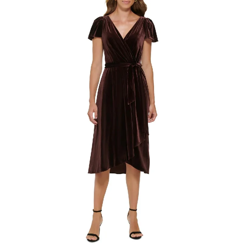 DKNY Womens Velvet Midi Wrap Dress