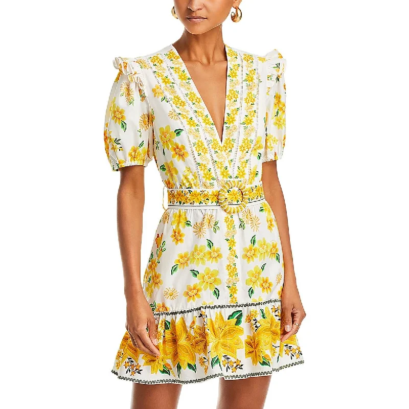 FARM Rio Womens Floral Button Down Mini Dress