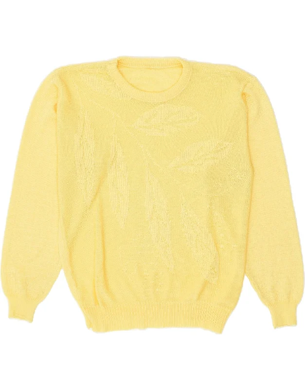 VINTAGE Womens Crew Neck Jumper Sweater UK 16 Large Yellow Floral