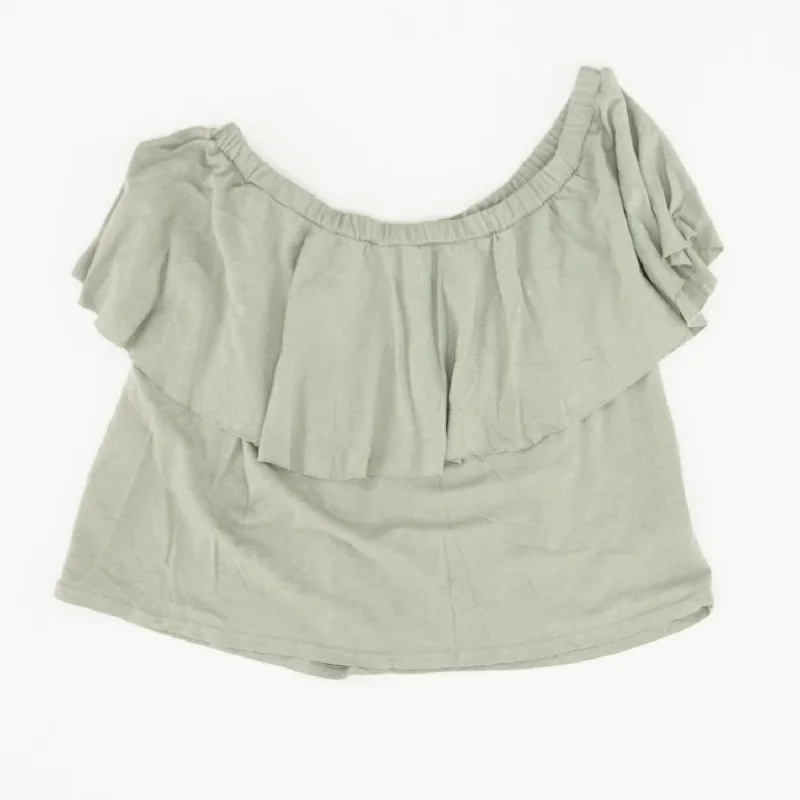 Green Solid Short Sleeve Blouse