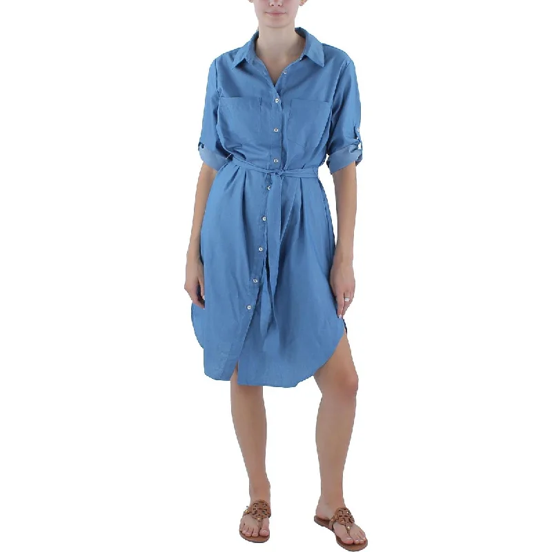 NY Collection Womens Petites Chambray Knee-Length Shirtdress