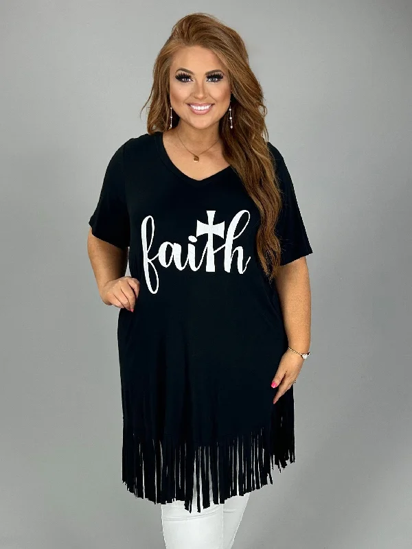 47 GT-A {Matthew 17:20}  Black "Faith" Fringed Tunic  PLUS SIZE XL 2X 3X 4X 5X 6X