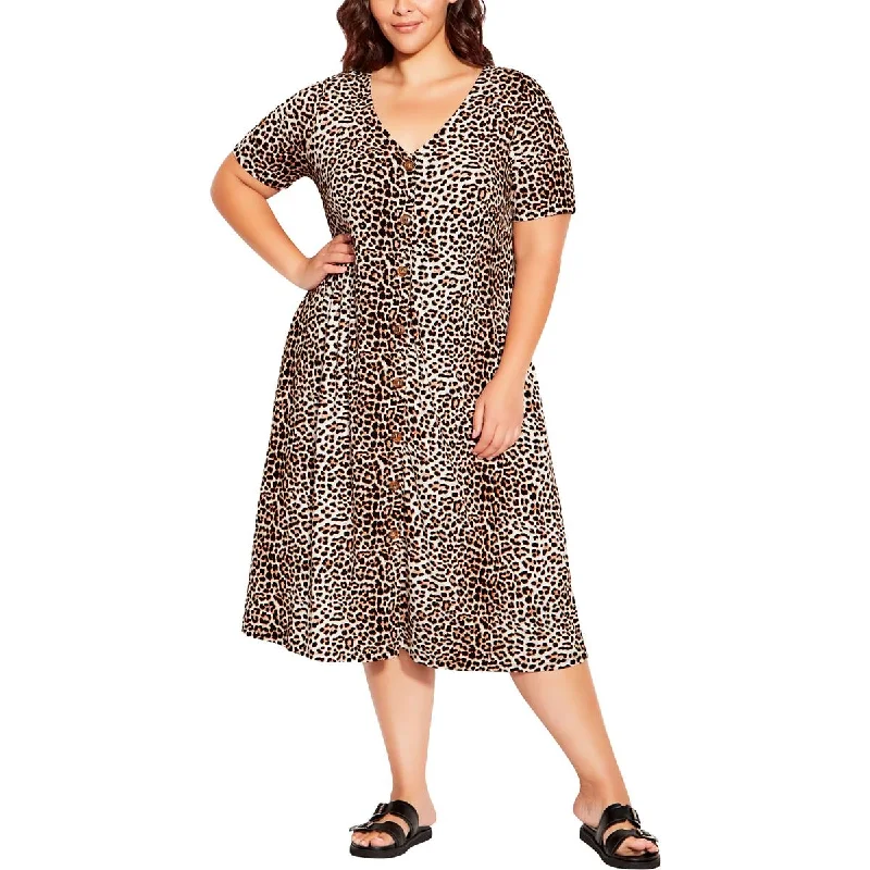 Avenue Womens Animal Print Jersey Shirtdress