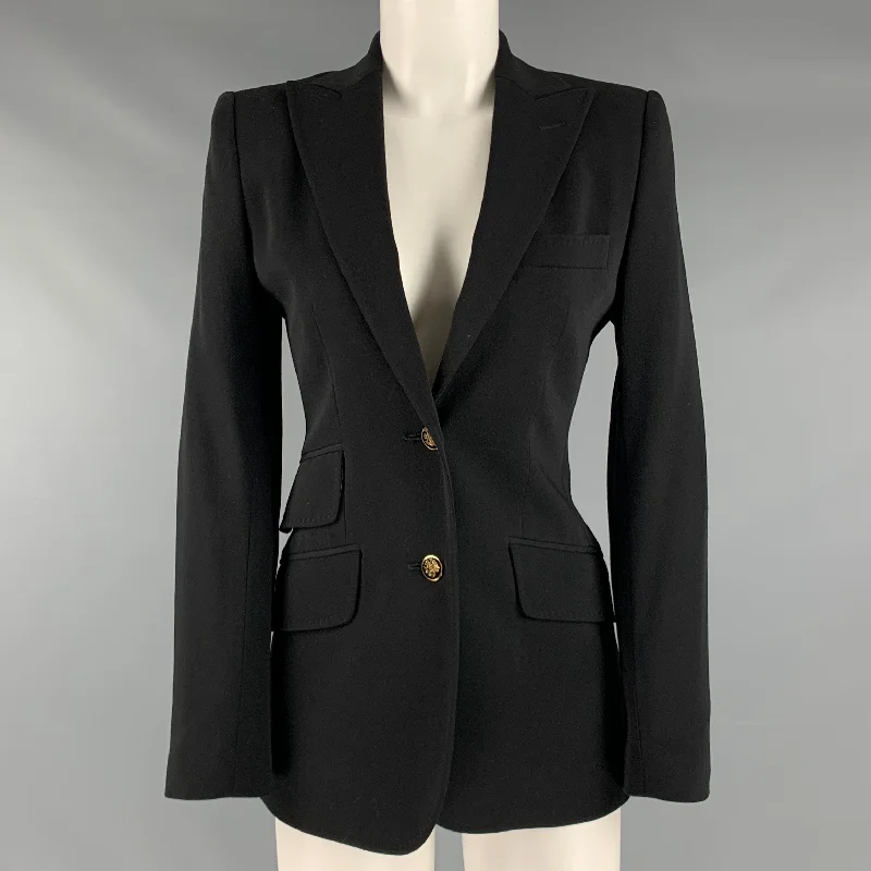 DOLCE & GABBANA Size 2 Black Wool Blend Single breasted Blazer