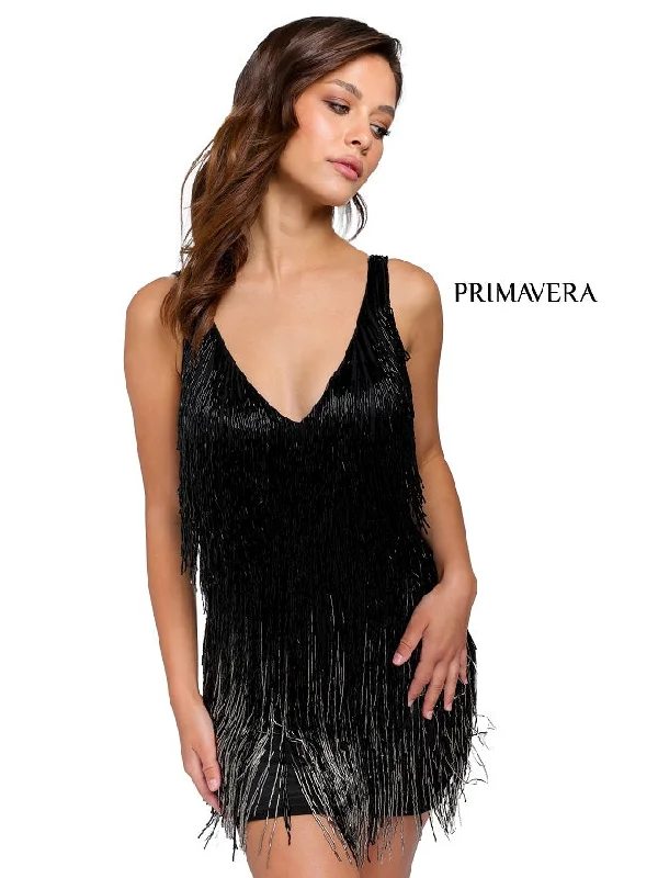 Primavera Couture 3803 Size 0 Black Homecoming dress Fitted Fringe Beaded Cocktail Dress