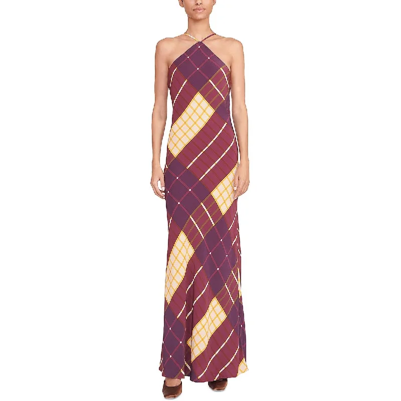 STAUD Womens Cubism Geometric Long Halter Dress