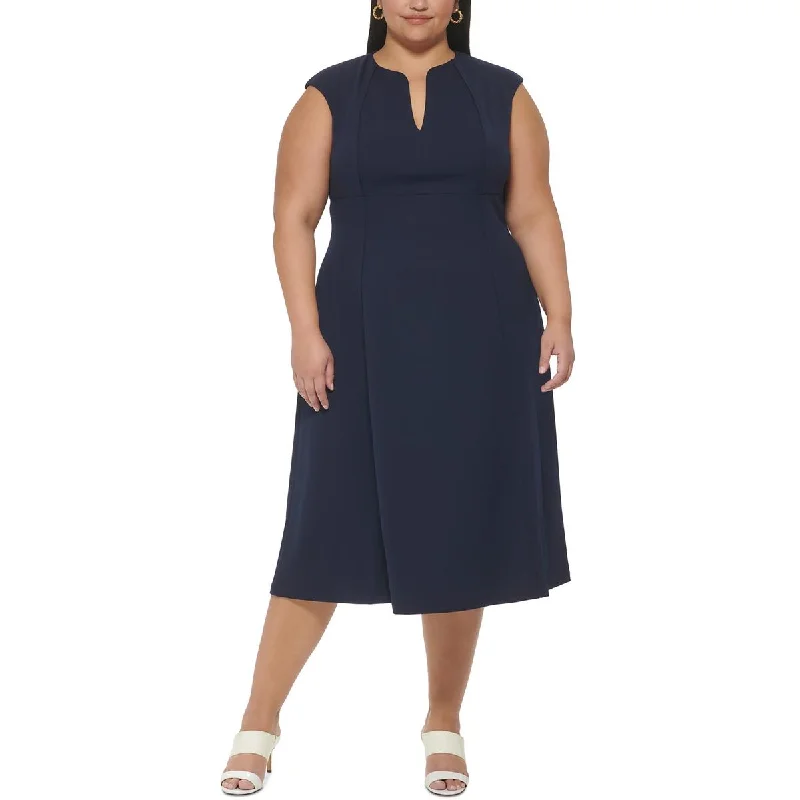 Calvin Klein Womens Plus Pintuck  Midi Dress