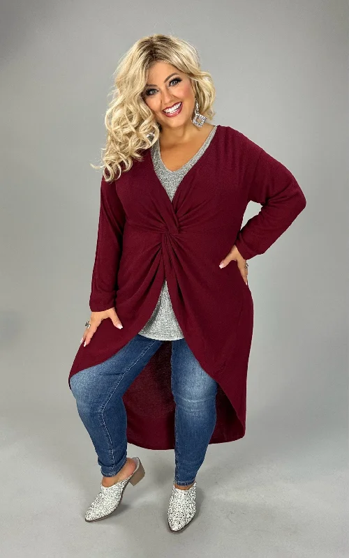 LD-T {Let Love Guide You} Burgundy High/Low Twist Tunic PLUS SIZE 1X 2X 3X