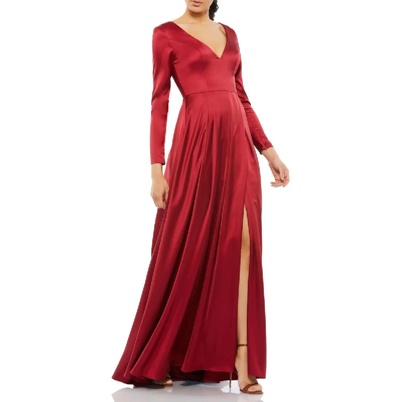 Ieena for Mac Duggal Womens Satin Pleated Evening Dress