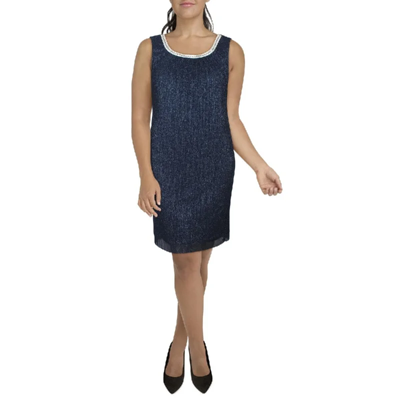 R&M Richards Womens Crinkle Glitter Cocktail And Party Dress