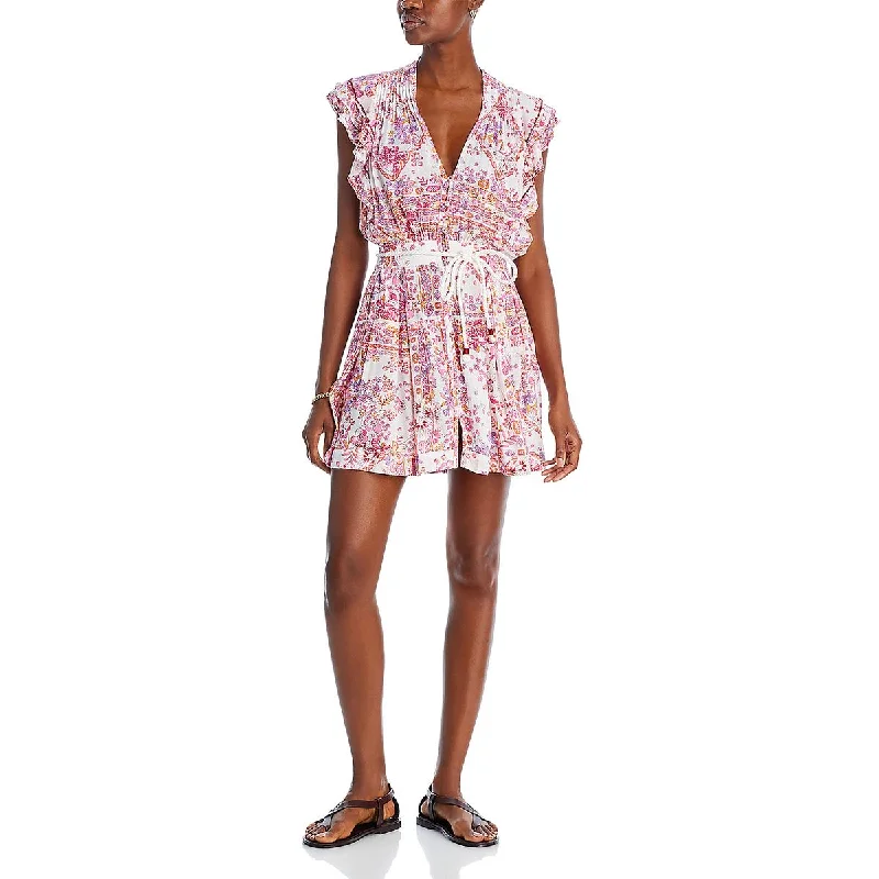 Poupette St Barth Womens Floral Button-Down Mini Dress