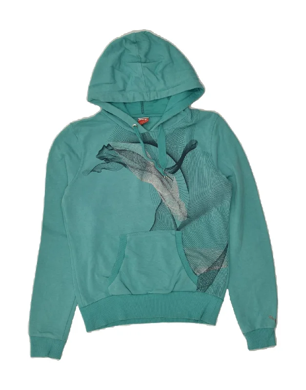 PUMA Womens Graphic Hoodie Jumper UK 10 Small Turquoise Cotton