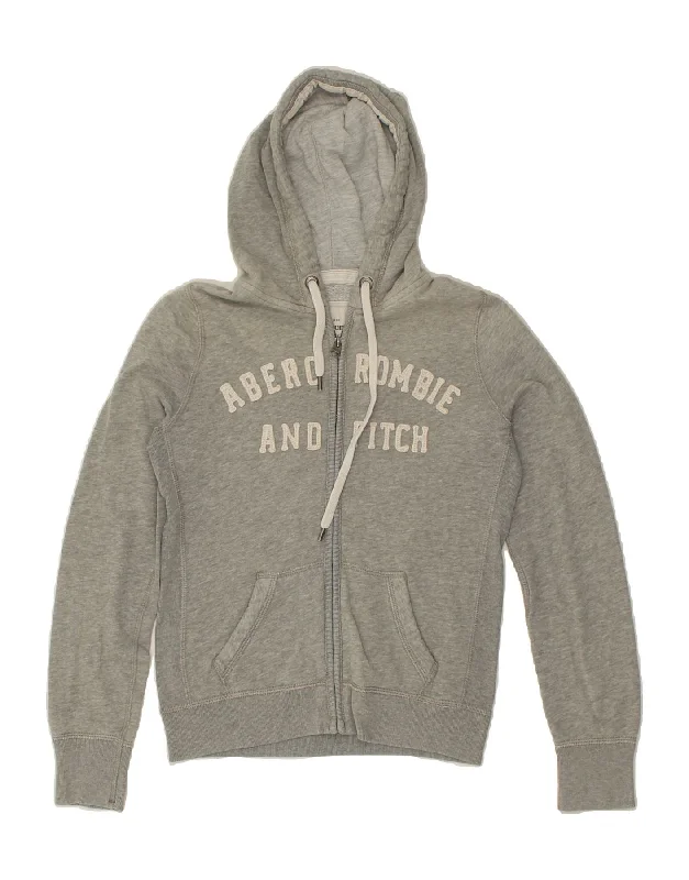 ABERCROMBIE & FITCH Womens Graphic Zip Hoodie Sweater UK 14 Medium Grey