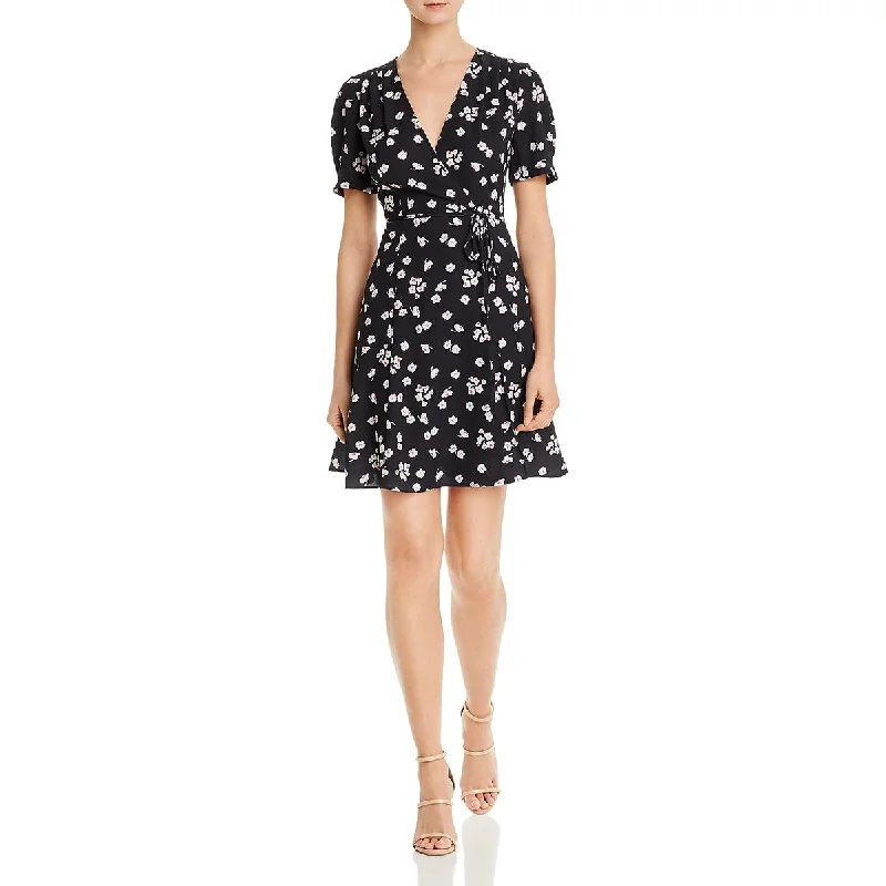 French Connection Womens Attela Pleated Floral Wrap Dress