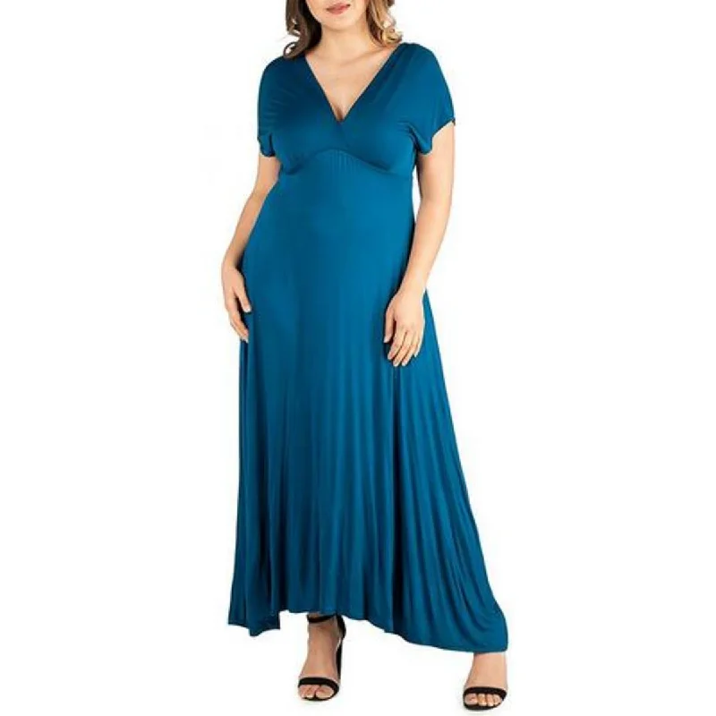 24seven Comfort Apparel Womens Plus Knit Surplice Maxi Dress