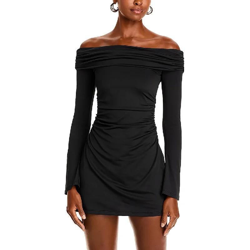 Nia Womens Above Knee Off-The-Shoulder Mini Dress