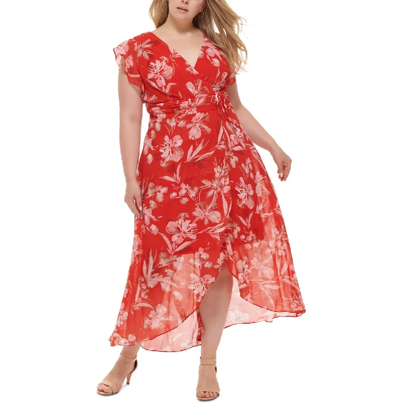 Jessica Howard Womens Plus Chiffon Floral Maxi Dress