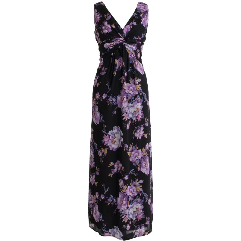 Connected Apparel Womens Floral Print Chiffon Evening Dress