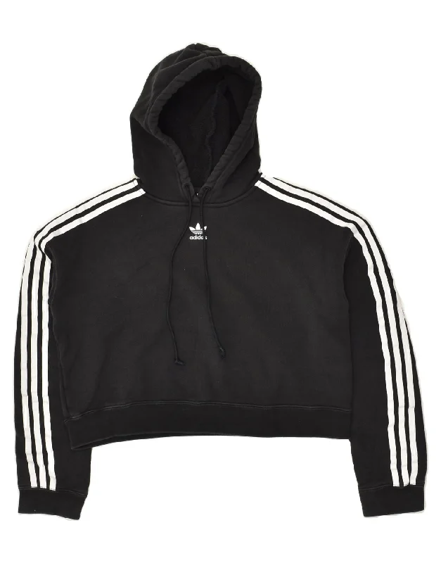 ADIDAS Womens Oversized Crop Hoodie Jumper UK 6 XS  Black Cotton