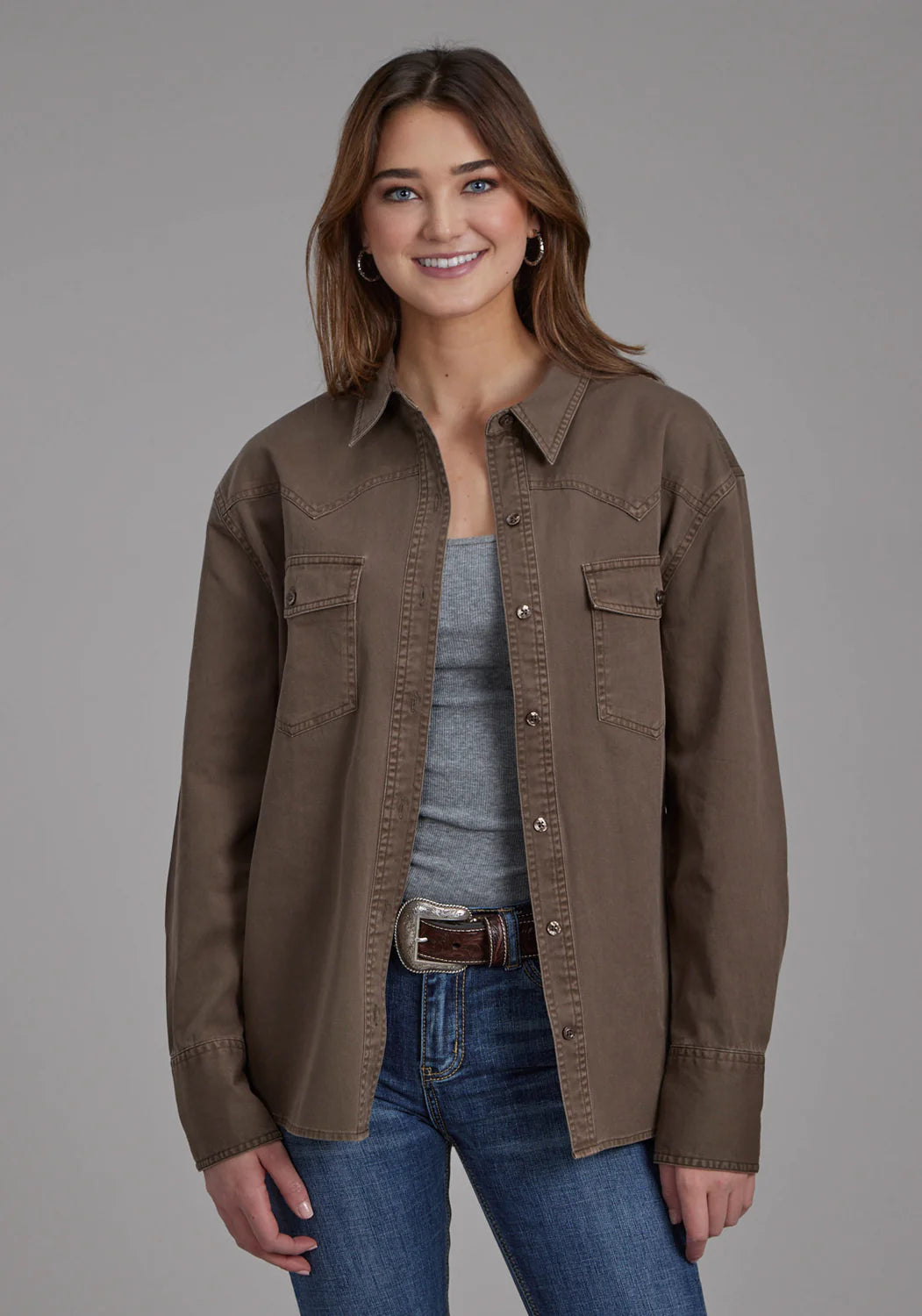 Roper Pigment Dyed Oversized Brown Cotton Jacket