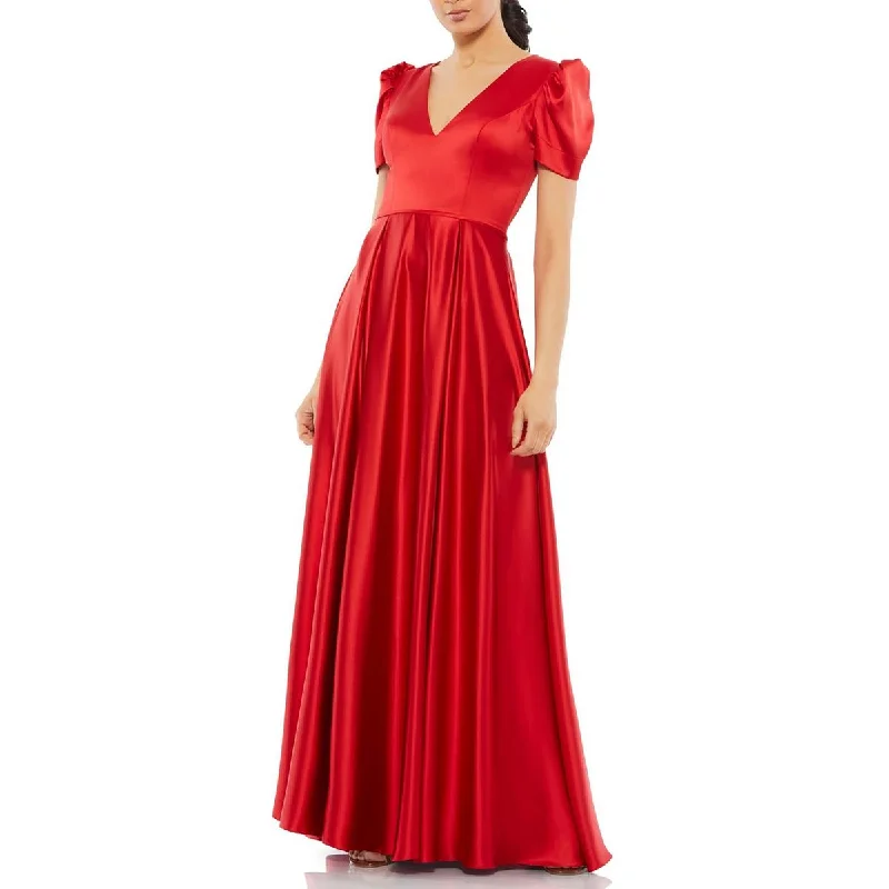 Ieena for Mac Duggal Womens Satin Puff Sleeve Evening Dress