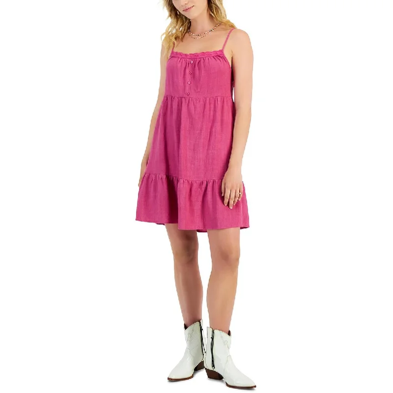 Pink Rose Womens Linen Tiered Babydoll Dress