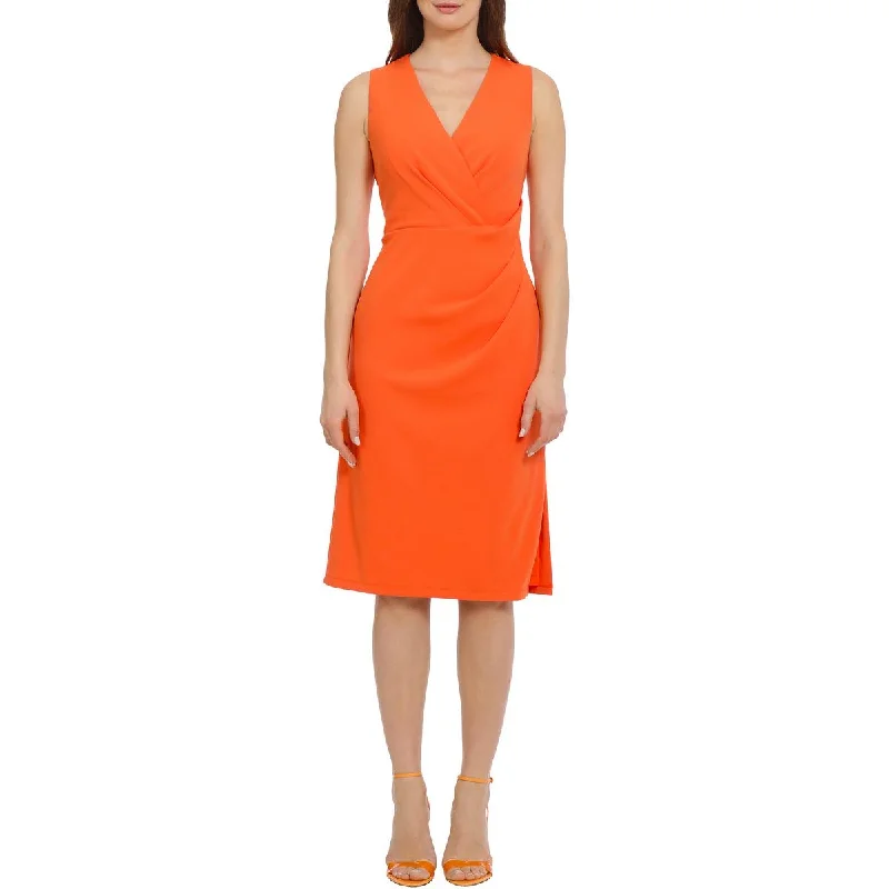 Maggy London Womens Gathered V-Neck Sheath Dress