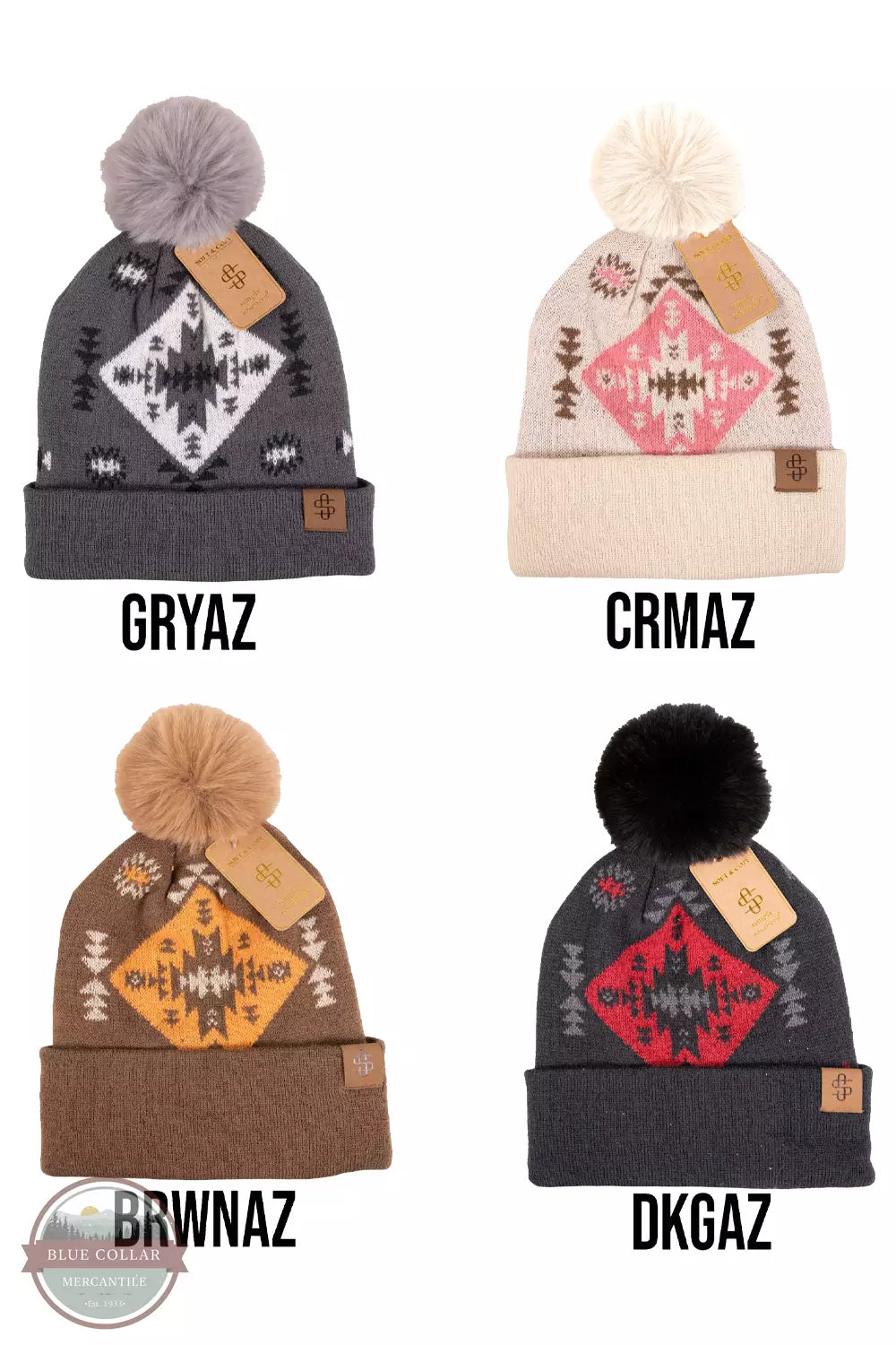 0223-SIMPLY-BEANIE Aztec Print Beanie with Pompom