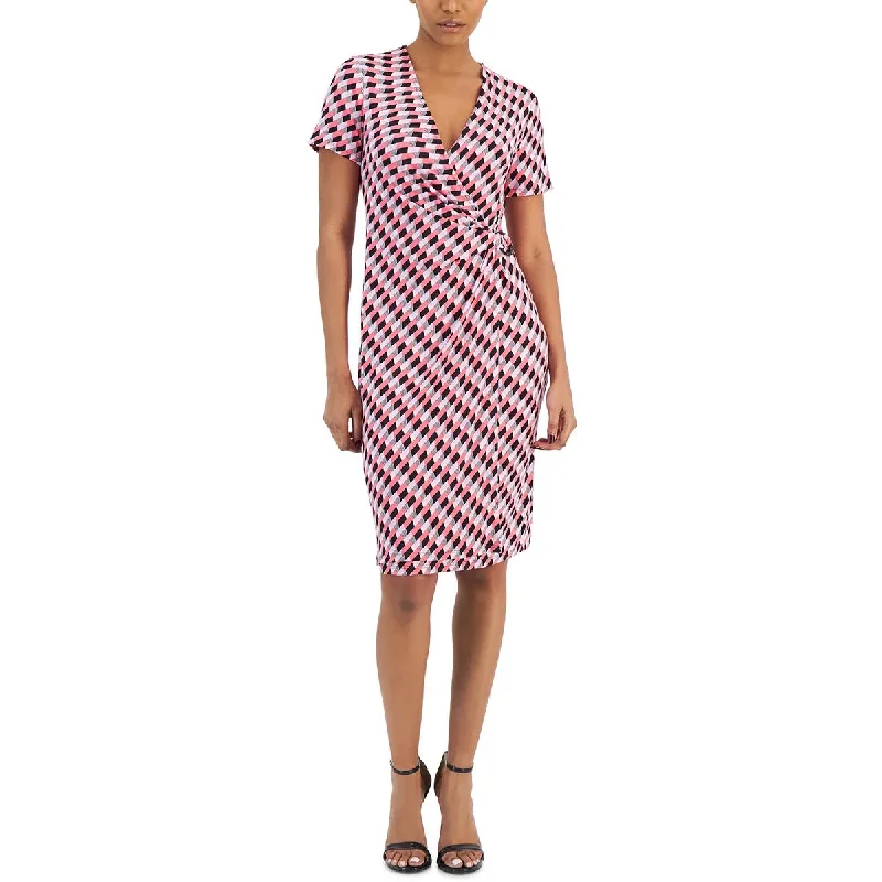 Anne Klein Womens Geometric Print Knee Length Wrap Dress