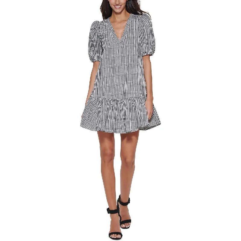 Calvin Klein Womens Gingham Knee-Length Shift Dress