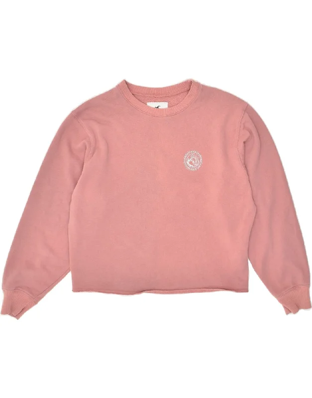 HOLLISTER Womens Crop Graphic Sweatshirt Jumper UK 10 Small Pink Cotton