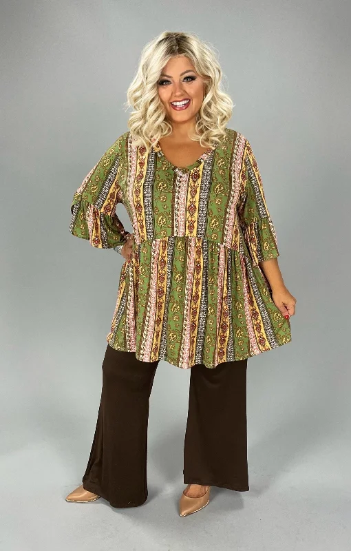 35 PQ [Color Changes} Olive & Mustard  Paisley Babydoll Tunic EXTENDED PLUS SIZE 1X 2X 3X 4X 5X