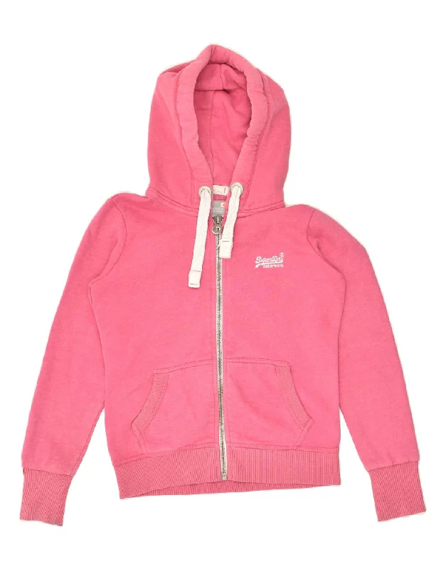 SUPERDRY Womens Zip Hoodie Sweater UK 10 Small Pink Cotton