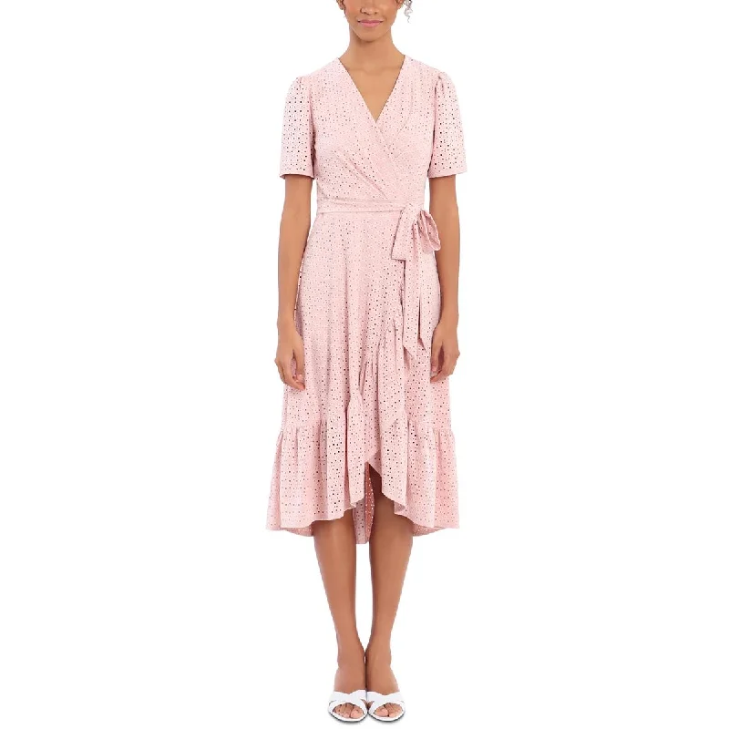 London Times Womens Ruffled Surplice Midi Dress