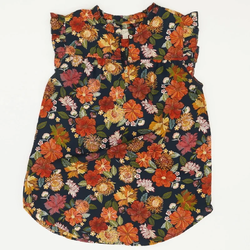 Navy Floral Sleeveless Blouse