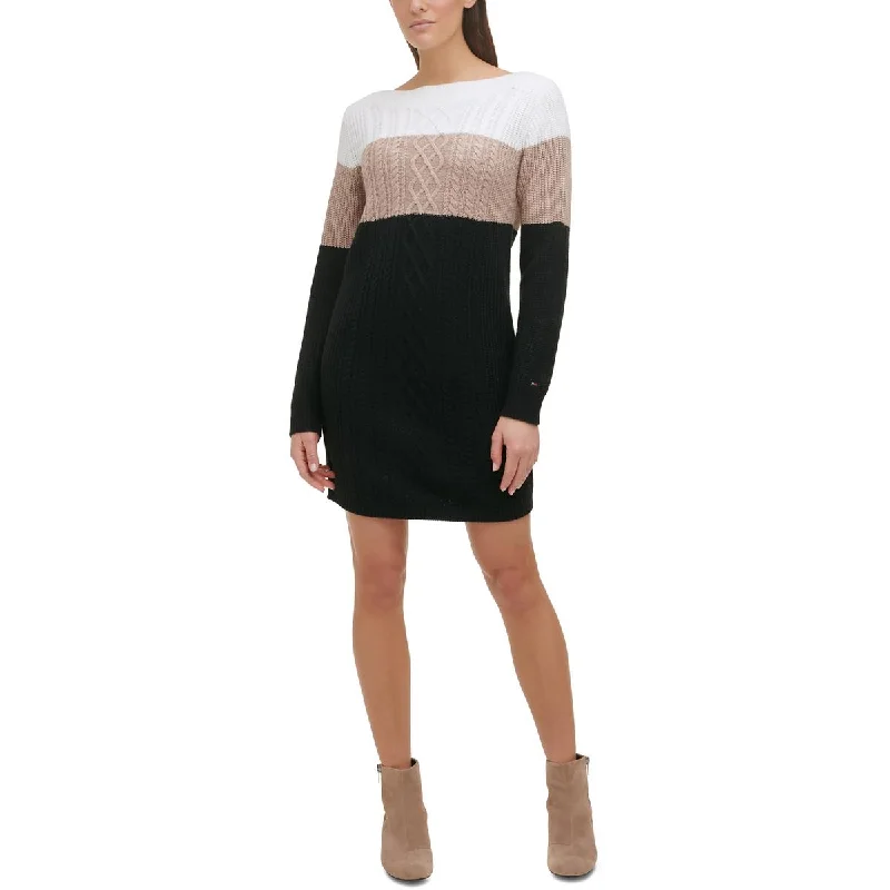 Tommy Hilfiger Womens Cable Knit Mini Sweaterdress