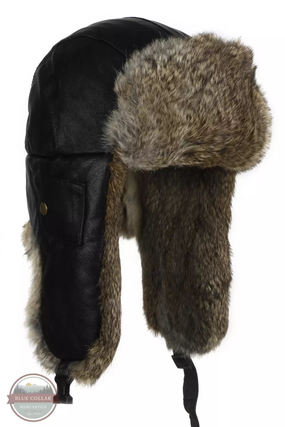 305LBLK Black Leather Bomber Hat with Rabbit Fur