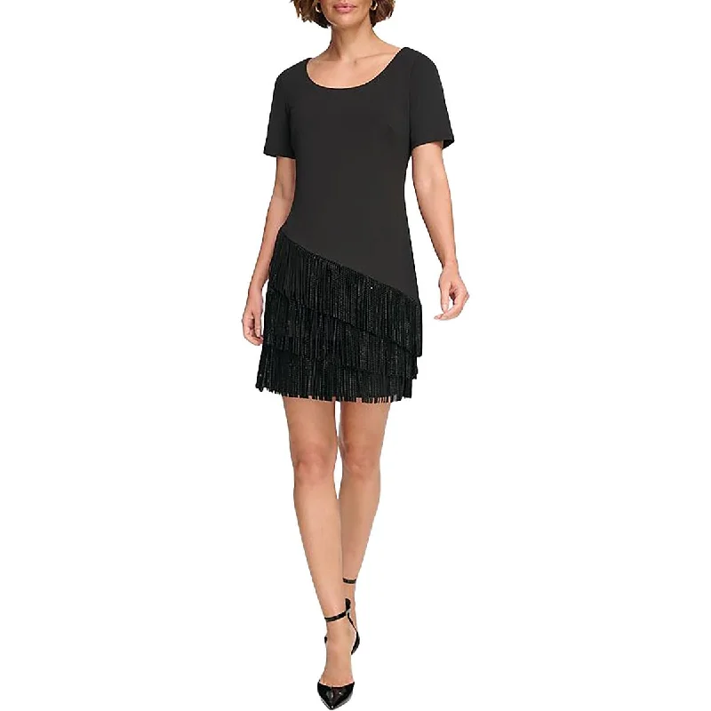 DKNY Womens Fringe Trim Mini Mini Dress